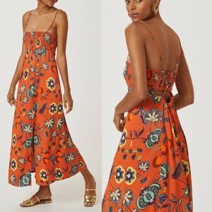 Maeve Anthropologie Floral Cross-Back Double Front Slits Maxi Dress XS